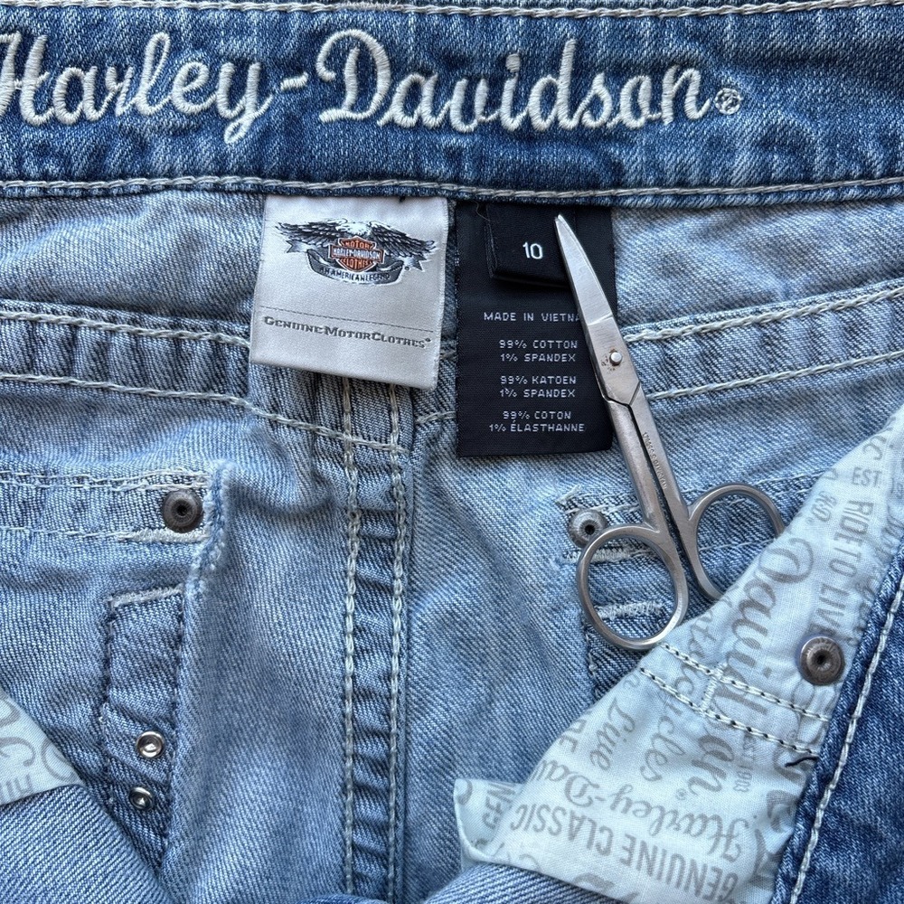 Harley Davidson Bootcut Womens 10 Jeans Y2K Blue Distressed Embellished Biker - Picture 5 of 11